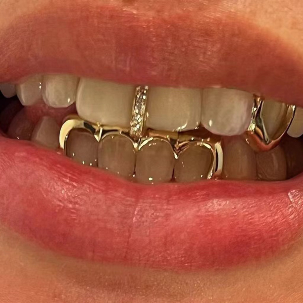 Body Jewelry Gold Plated - Rachelz Hiphop Enkele Cz Steen Verticale