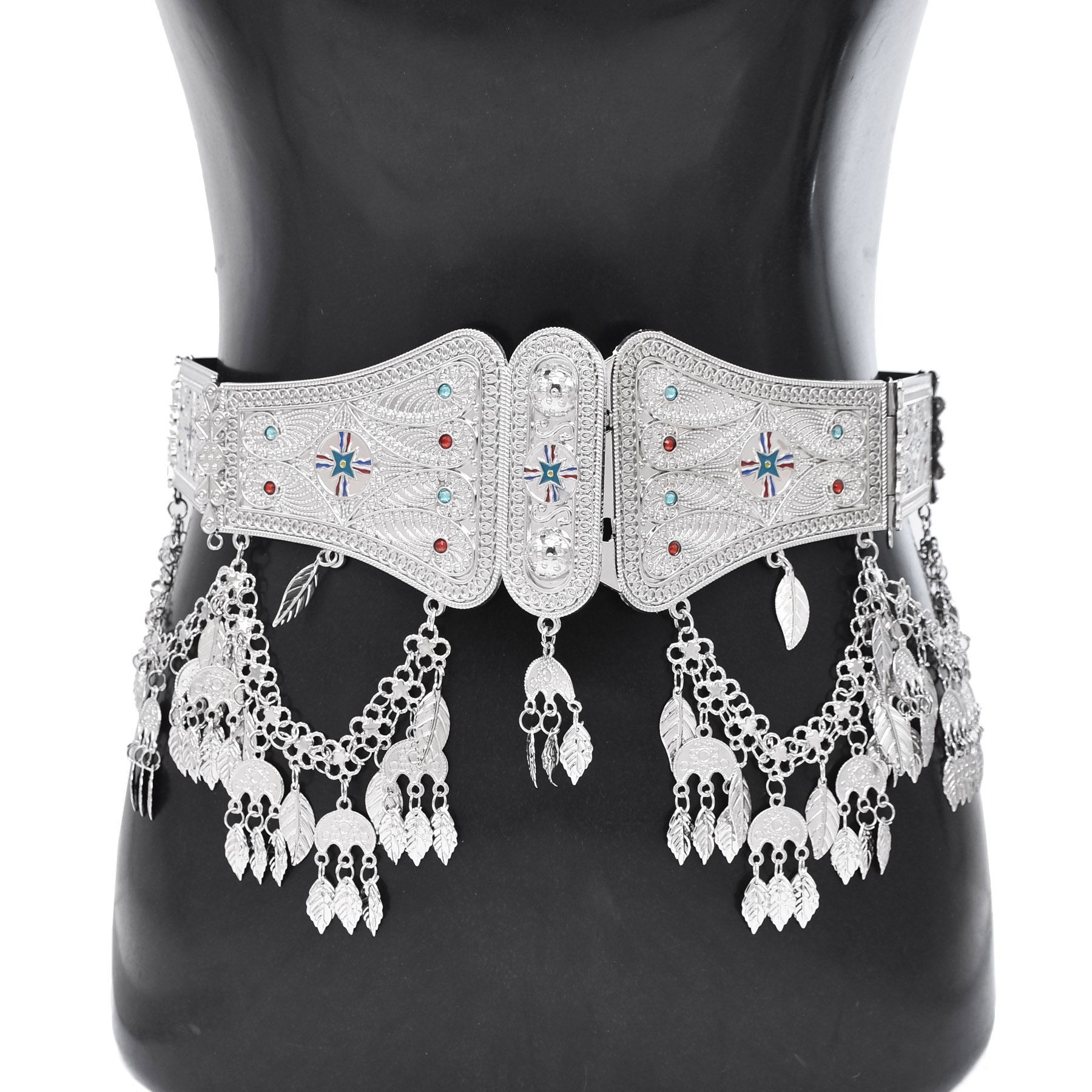 Body Jewelry Indian - Verzilverd Marokkaanse Caftan Riem Hart Pailletten