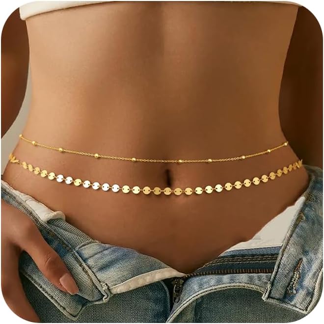 Body Jewelry Gold Plated - Verzilverde vergulde buikketting Verstelbare lichaamsketting Bikini
