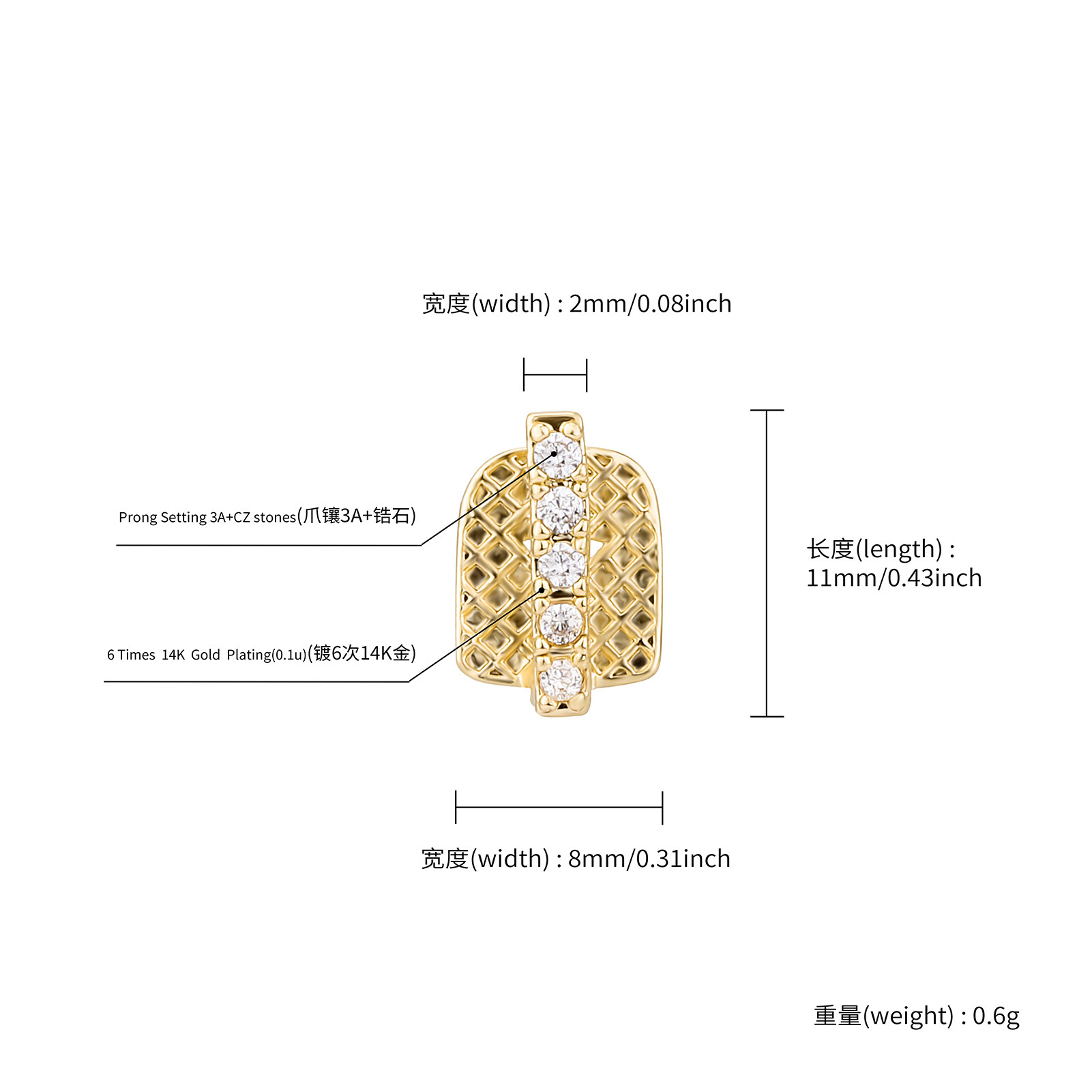 Rachelz Hiphop Enkele Cz Steen - Body Jewelry Gold Plated recensie en prijs
